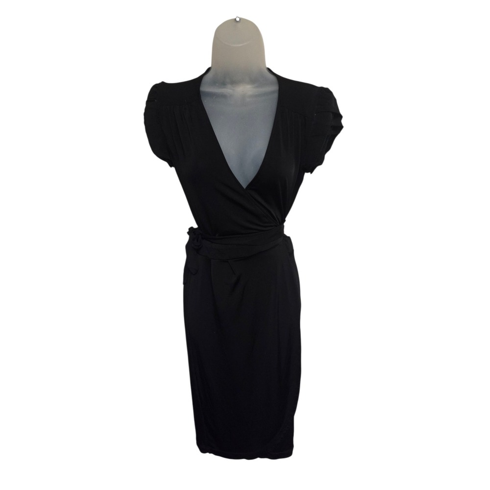 Just Cavalli Black Wrap Dress IT 40 V Neck Short Sleeve Tie Waist Designer Italy